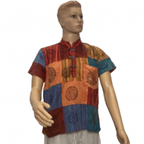 multicolored-patchwork-unisex-cotton-kurta-with-spiritual-stamp-designs