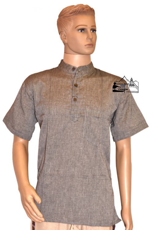 grey-100-percent-cotton-half-sleeve-kurta-handmade-in-nepal