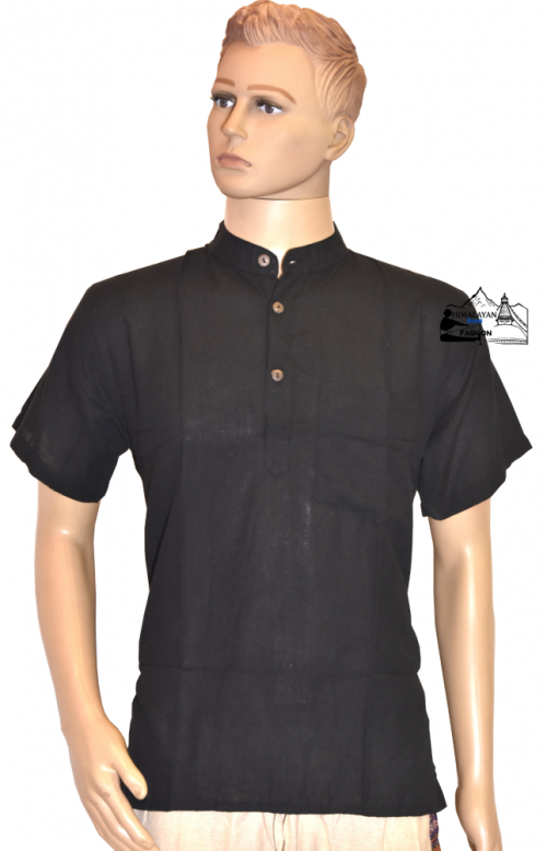 black-100-percent-cotton-half-sleeve-kurta-handmade-in-nepal