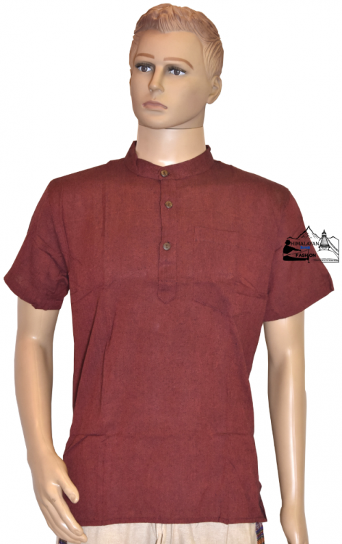 maroon-100-percent-cotton-half-sleeve-kurta-handmade-in-nepal