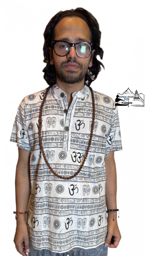 white-om-print-100-percent-cotton-half-sleeve-kurta-handmade-in-nepal