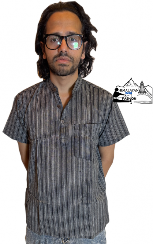 grey-striped-100-percent-cotton-half-sleeve-kurta-handmade-in-nepal